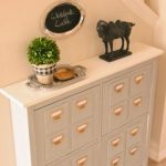 add thin wood tiles to the hemnes shoe cabinet to make it look like a card catalog organizer