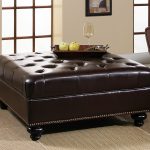 popular large ottoman coffee table square shape brown lear upholstery solid wood frame material black wood turned tufted design brass nailhead trim details leather ottoman coffee table