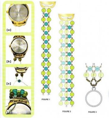 Схема плетения бисером браслета для наручных часов в фото